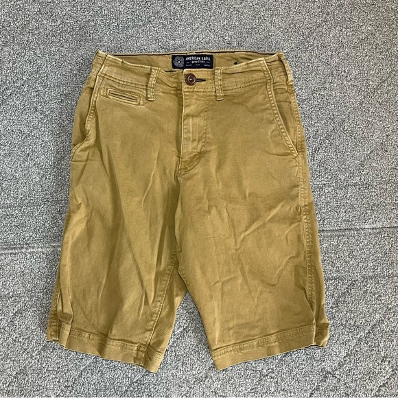 American Eagle Active Flex Longer Length Shorts Mens Size 26 Khaki Chino Causal - Picture 1 of 10